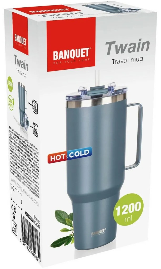 Banquet Twain rozsdamentes acél termokanna fülével1200 ml, sötét szürke