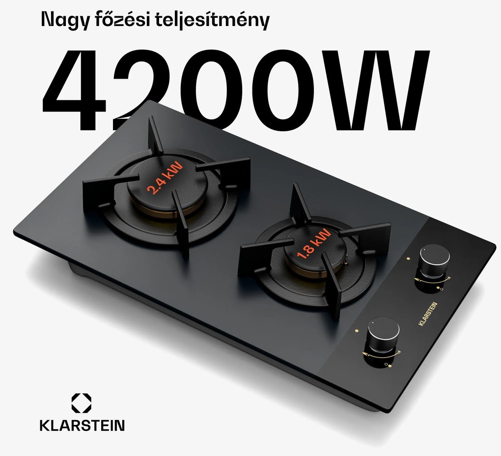 Klarstein Goldflame Nano gázfőzőlap | 2 rézbrenner | Nano bevonat | PB/gáz