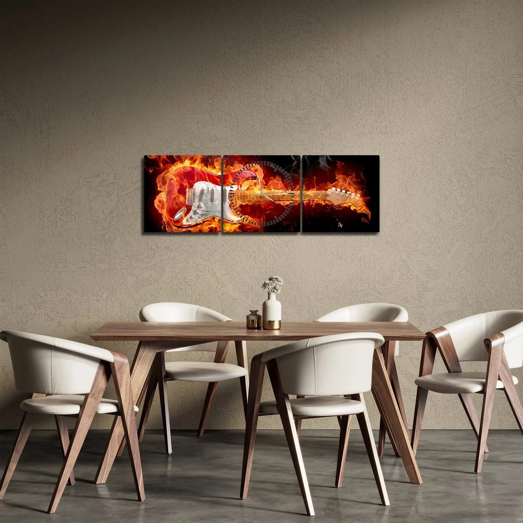 Kép - Gitár a lángokban (órával) (90x30 cm)