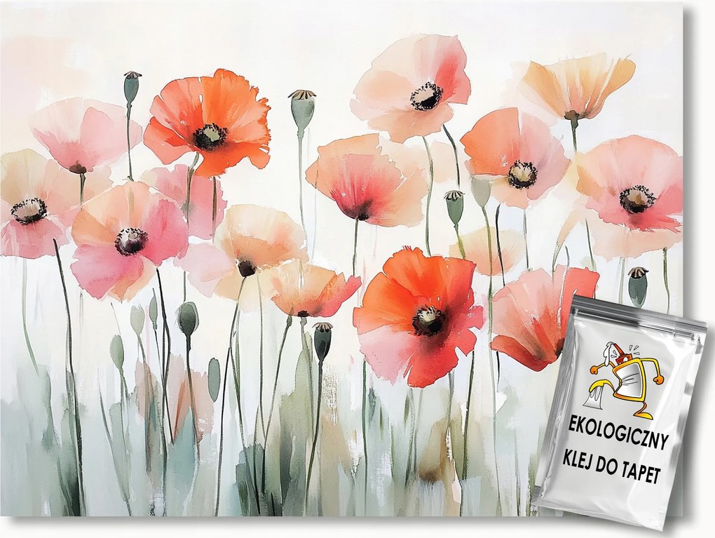 Fotótapéta Flizelina Tavasz Nyár Növények Mező Virágok Pipacs 200x140 ragasztó