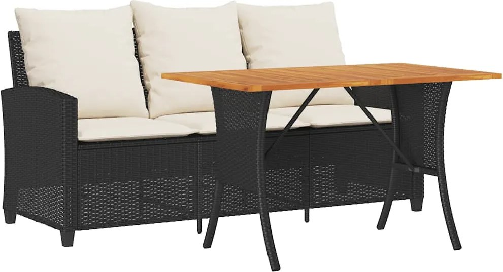 vidaXL 3 személyes fekete polyrattan kerti kanapé asztallal&párnával