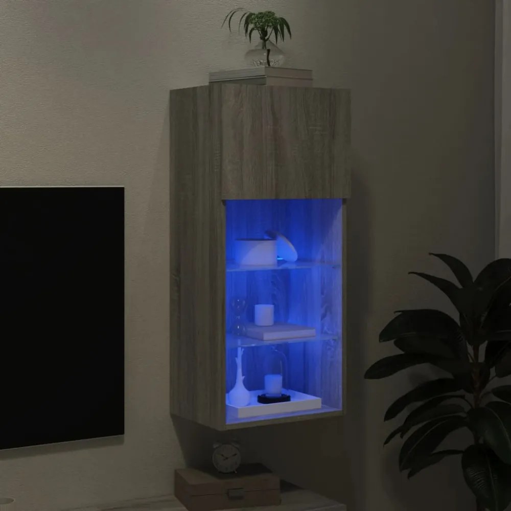 szürke sonoma színű TV-szekrény LED-lámpákkal 40,5x30x90 cm