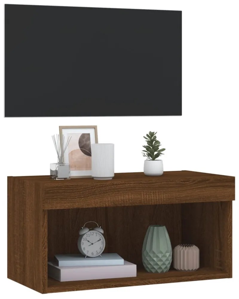 barna tölgy színű TV-szekrény LED-világítással 60 x 30 x 30 cm