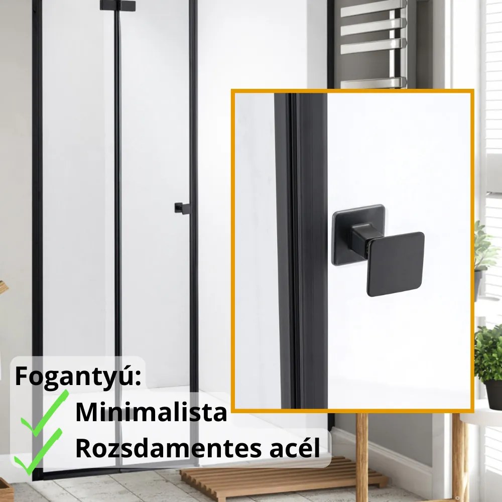 Stuxi Verona Fix Black 210 cm (100+110) széles csukló zuhanyajtó fix fallal, 6 mm vízlepergető üveggel, matt fekete profillal, 195 cm magas