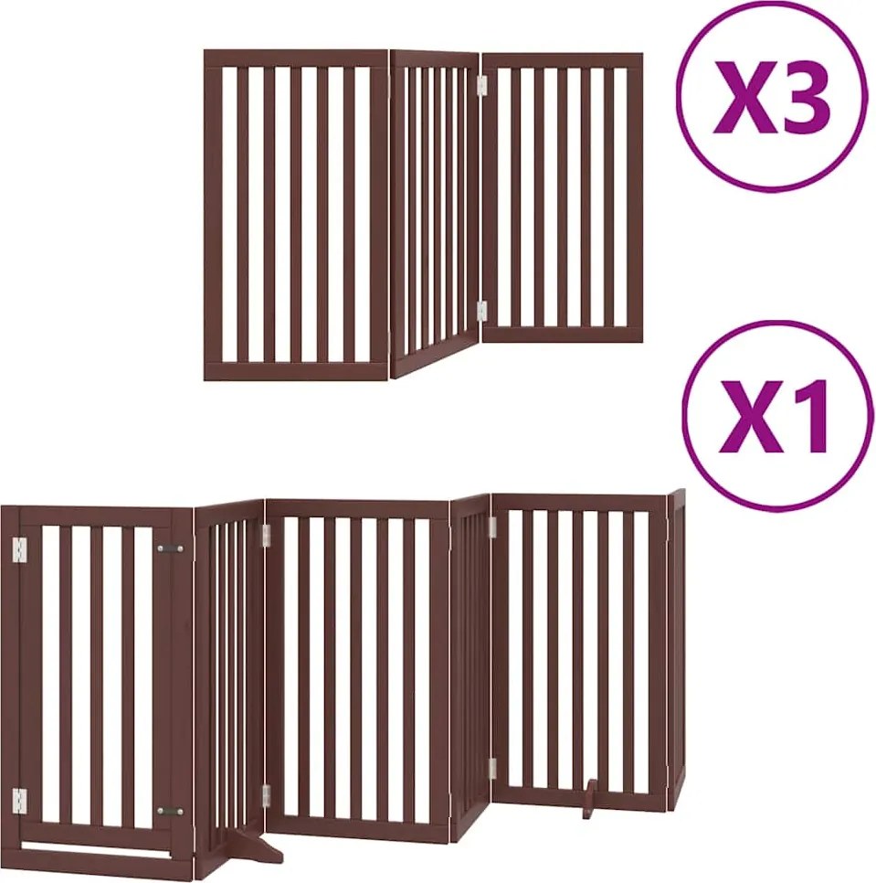 vidaXL barna nyárfa 15 paneles összecsukható kutyakapu ajtóval 750 cm