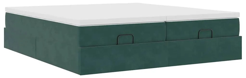 Ottomán ágykeret matracokkal sötétzöld 180x200cm bársony