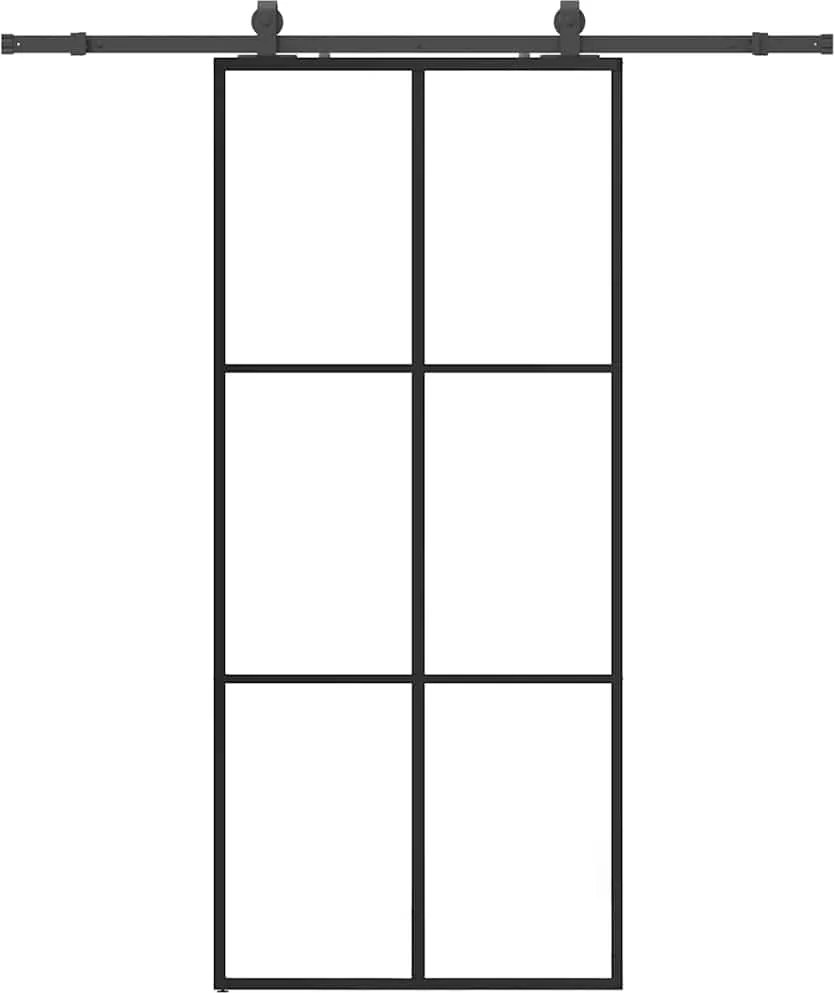 vidaXL fekete ESG üveg tolóajtó fémszerelvény-szettel 90x205 cm