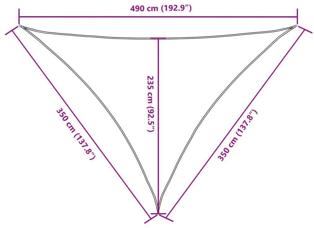 barna háromszögű oxford-szövet napvitorla 3,5 x 3,5 x 4,9 m