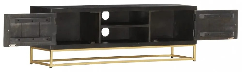 fekete és aranyszínű tömör mangófa TV-szekrény 120 x 30 x 40 cm