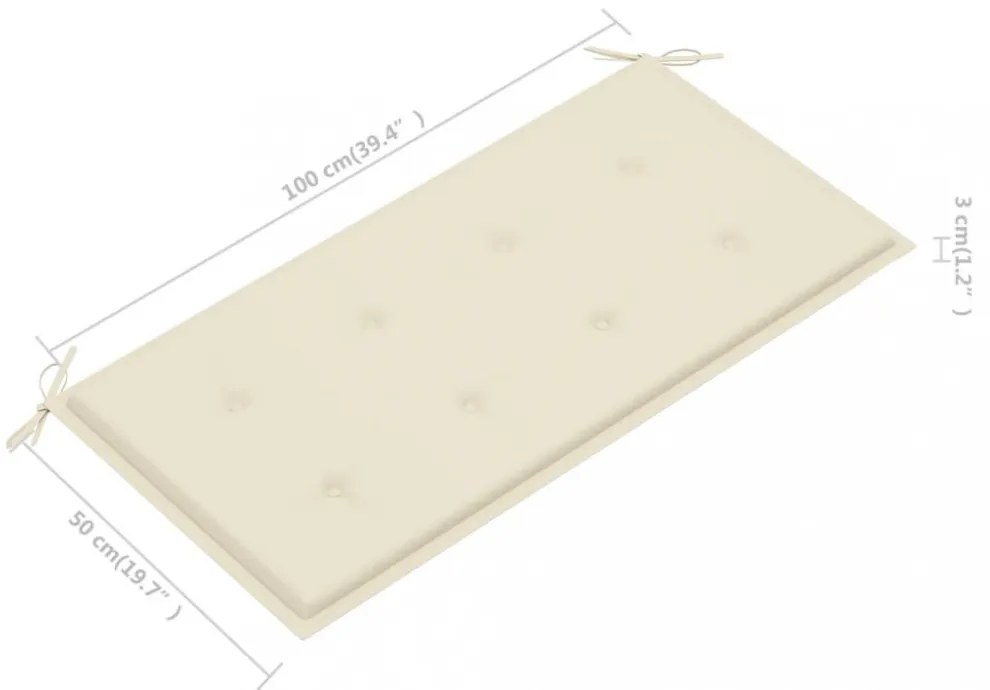 tömör tíkfa kerti pad krémszínű párnával 112 cm