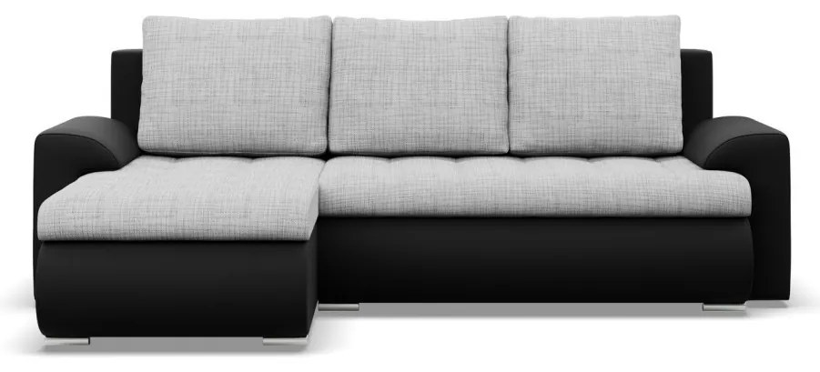 Tokio sarokkanapé, 2 ágyneműtartóval, fonott + műbőr, baloldali, szürke - fekete