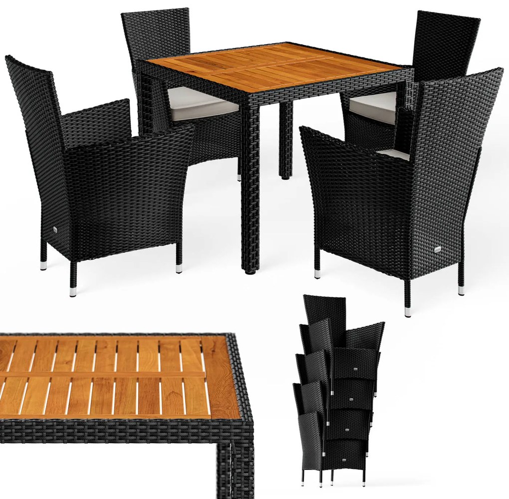Deuba Berlin 1+4 polyrattan kerti bútor szett - fekete/fa