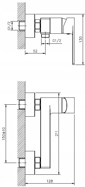 SOTBE LOFT SVART fekete Fali zuhanycsaptelep + zuhanyszett