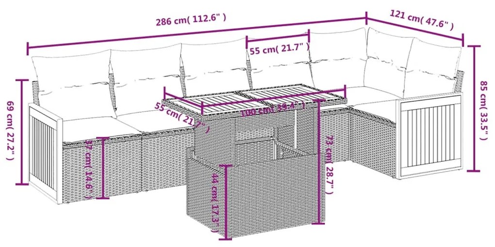 7 részes bézs polyrattan kerti ülőgarnitúra párnákkal