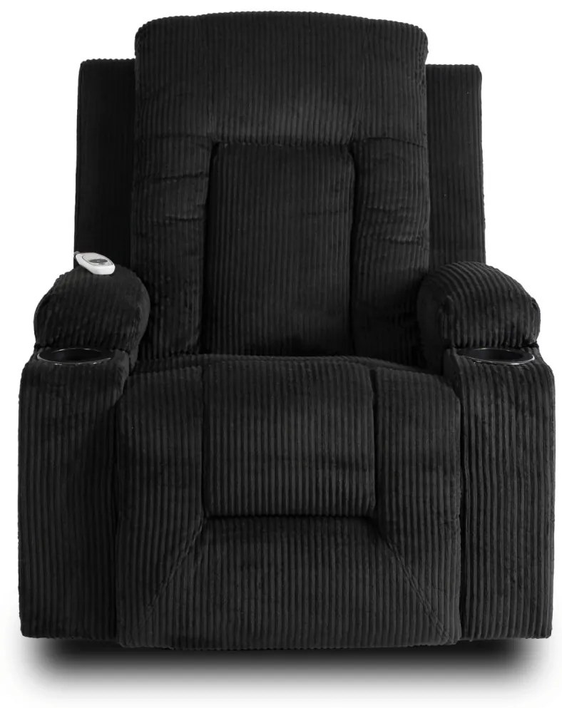 Elektromosan Vezérelhető Masszázsfunkciós Relaxfotel Fekete Kordbársony Kárpittal. BOX2