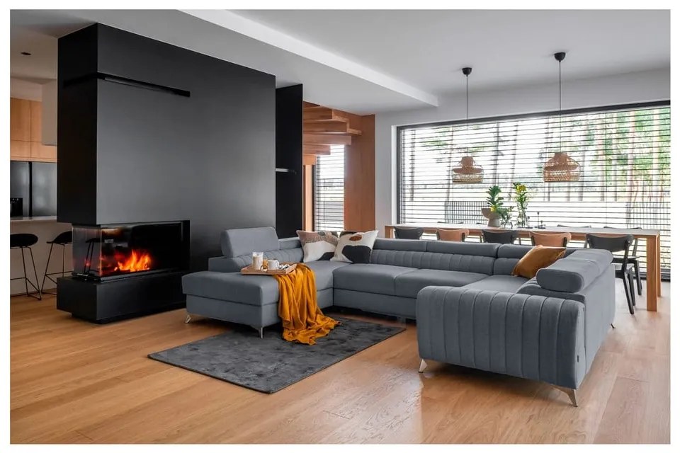 Kék kinyitható-tárolóhelyes sarokkanapé (bal oldali-U alakú) Louis – ELTAP