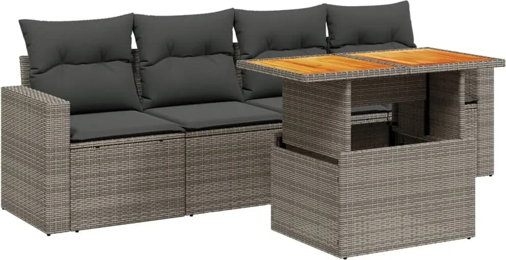 vidaXL 5 részes szürke polyrattan kerti ülőgarnitúra párnákkal