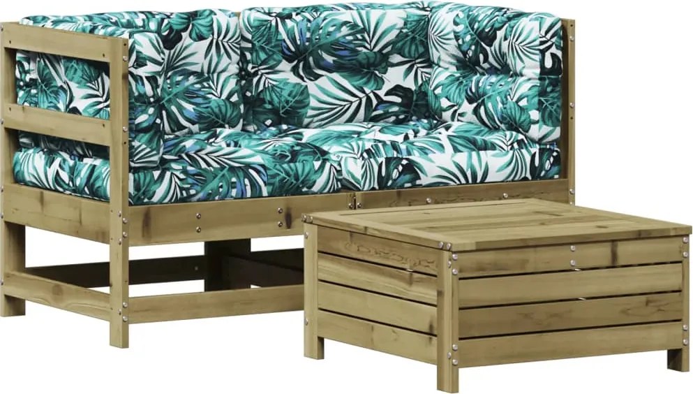 vidaXL 3 részes impregnált fenyőfa kerti ülőgarnitúra párnával