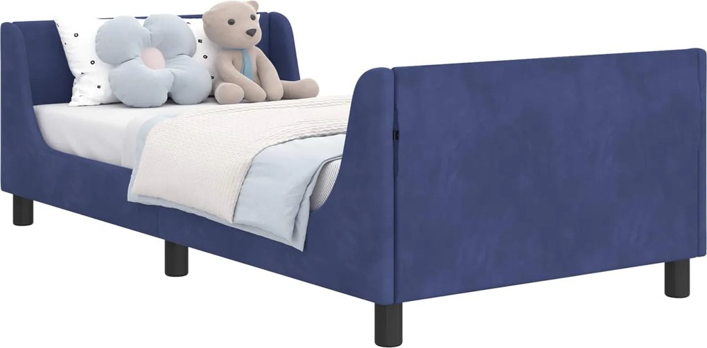 vidaXL Gyerekágy kerettel Rendőrségi kék 90 x 190 cm Bársony