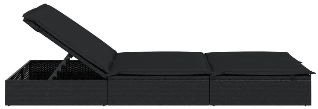Kétszemélyes fekete polyrattan napozóágy párnákkal
