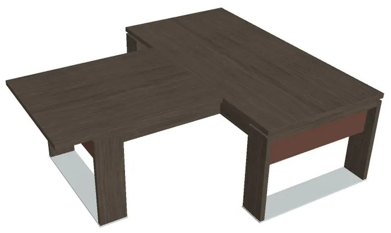 Verno+ S asztal 200 x 220 cm, kiegészítő íróasztallal, antracit tölgy / barna