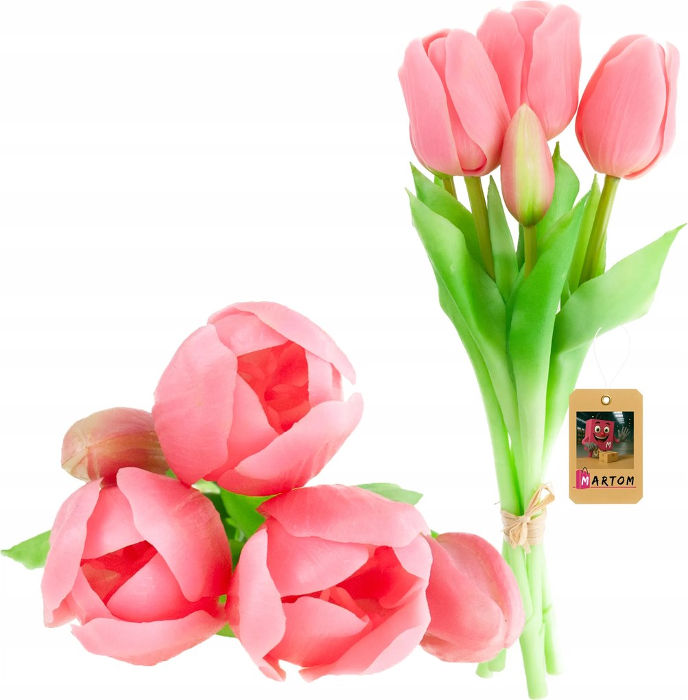 Tulipán csokor Gumírozott Szilikon Tulipán Lux rózsaszín Élő 5DB