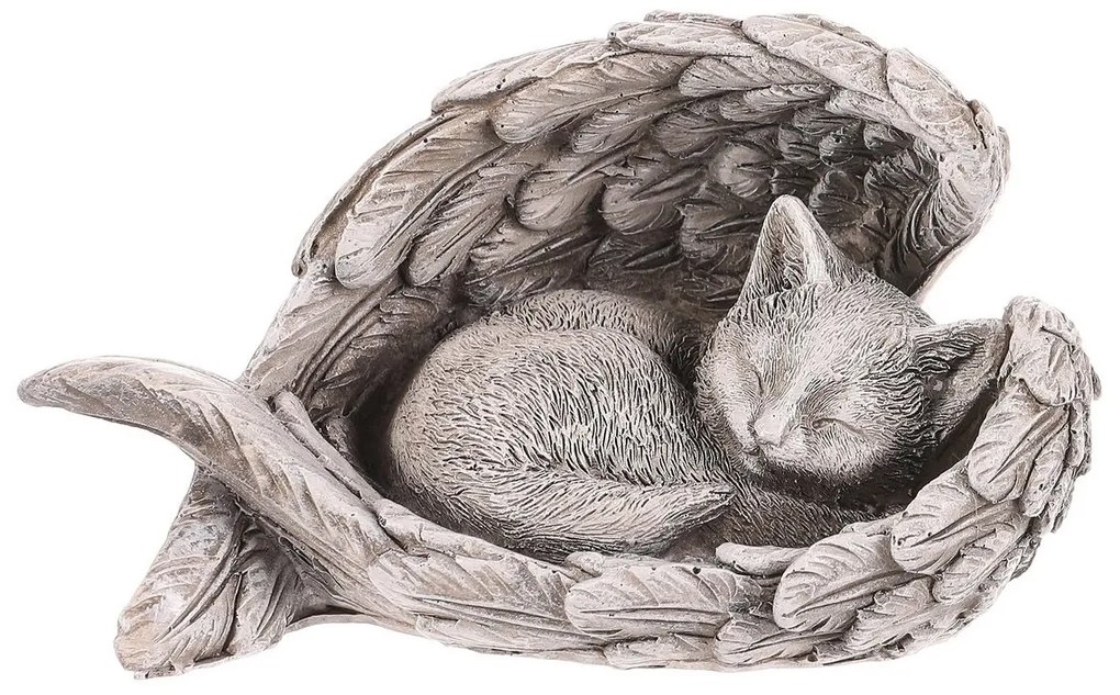 Tiszteletteljes dekoráció Macska szárnyakkal,polirezín, szürke, 13 x 7 x 8 cm