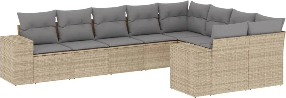 vidaXL 9 részes bézs polyrattan kerti ülőgarnitúra párnákkal