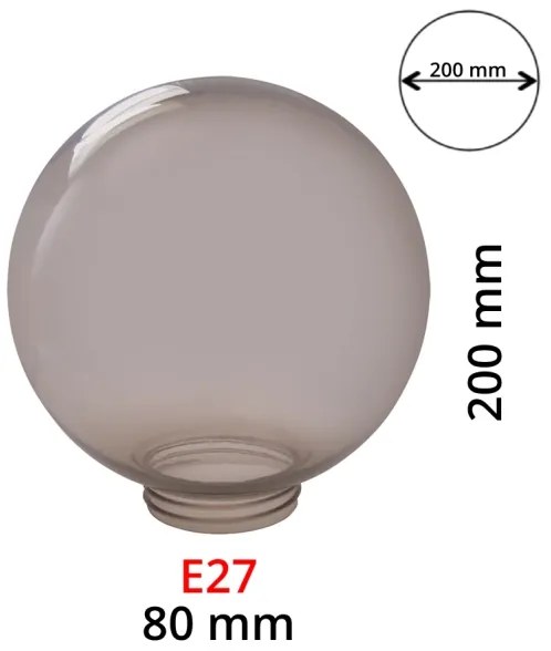 Csere füstszínű búra E27-es lámpákhoz, 20 cm átmérővel
