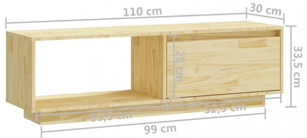 tömör fenyőfa TV-szekrény 110 x 30 x 33,5 cm