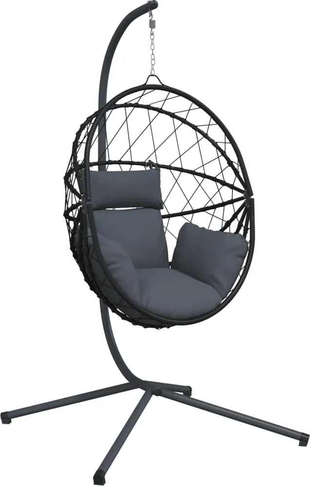 vidaXL antracitszürke rattan és acél függő kagylószék állvánnyal
