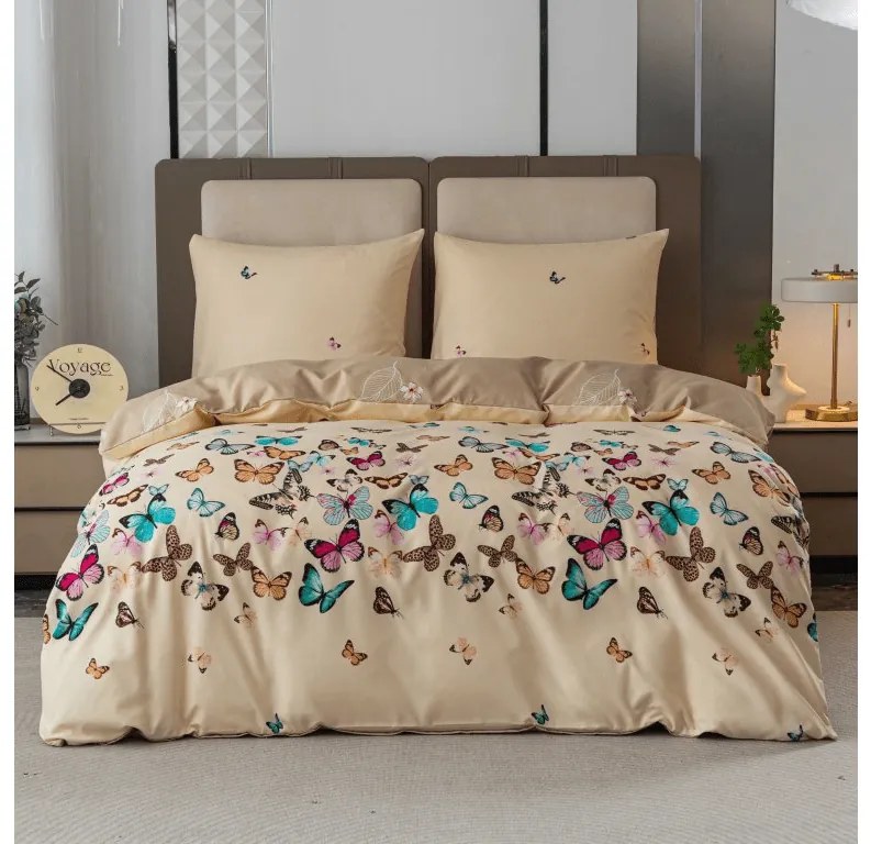 Mikroszálas flanel ágyneműhuzat VIVA BUTTERFLY krémszínű Ágyneműhuzat mérete: 2 db 70 x 90 cm | 200 x 220 cm