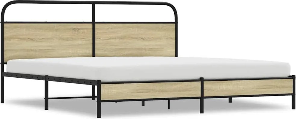 vidaXL sonoma tölgy színű fém ágykeret matrac nélkül 180 x 200 cm