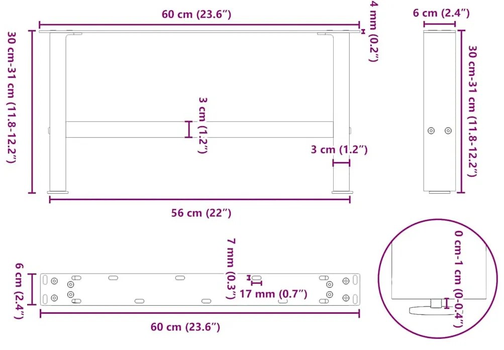 2 db natúr acél dohányzóasztal láb 60 x (30-31) cm acél