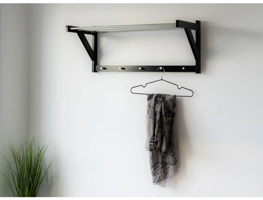 Padova kalaptartó fogas, fekete fa, fekete steel 78x32 cm
