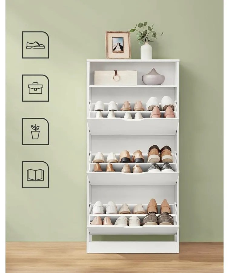 Cipős szekrény 3 csuklós ajtóval, cipőtartó, 24 x 60 x 139 cm, felhőfehér