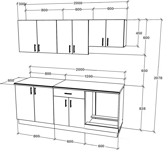 Benita konyhabútor szett V14, 200 cm - Antracit-Fehér
