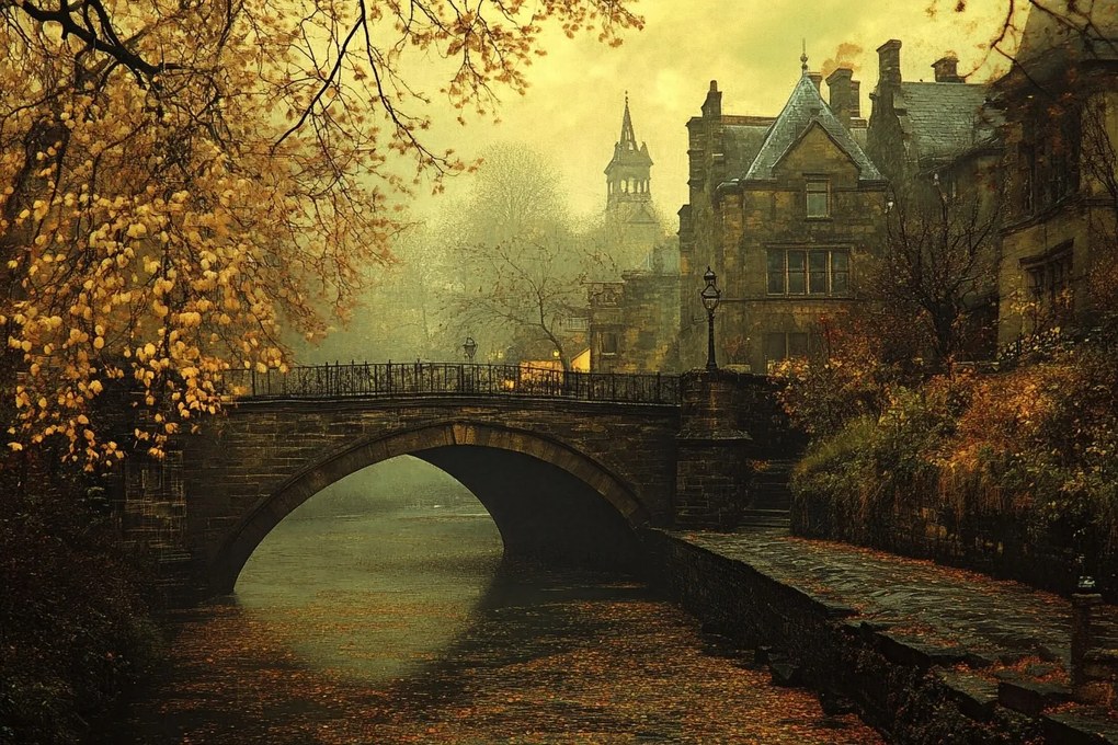 Vászonkép Canvas Tájkép Város Anglia Híd Folyó Ősz 120x80