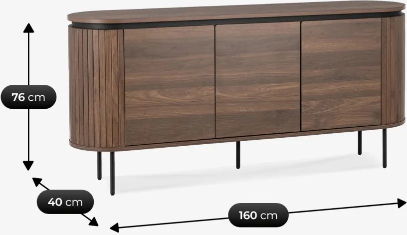 Komód 160 cm, háromajtós kivitelben, dió színben BECK