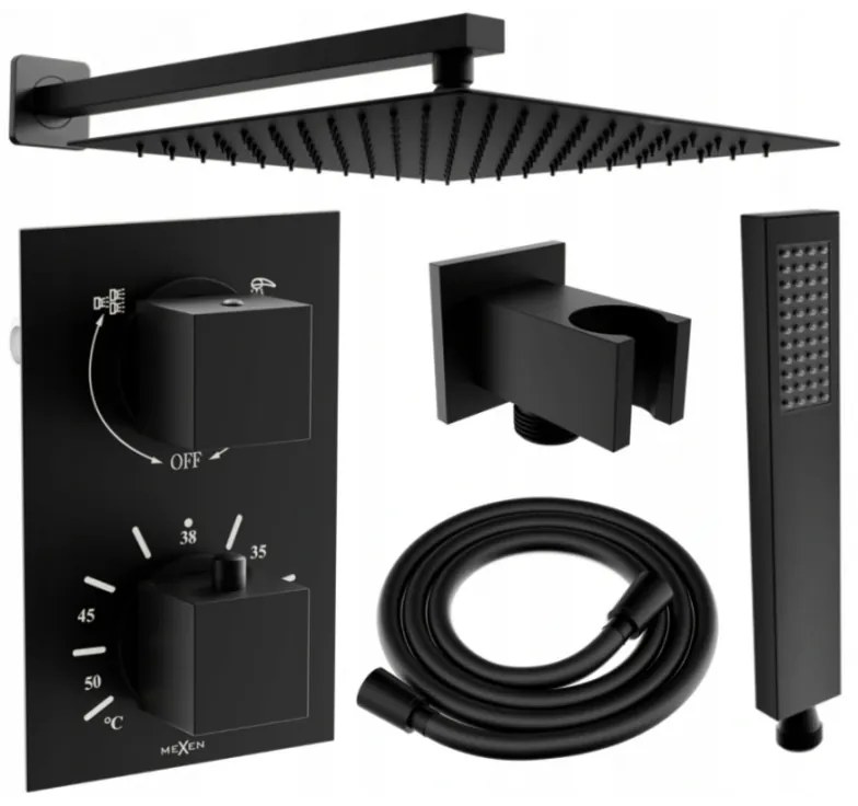 Mexen Cube DR02 beépíthető zuhany szett z fejzuhany 25 cm, Fekete - 77502DR0225-70