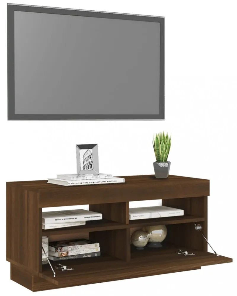 barna tölgyszínű TV-szekrény LED-világítással 80 x 35 x 40 cm