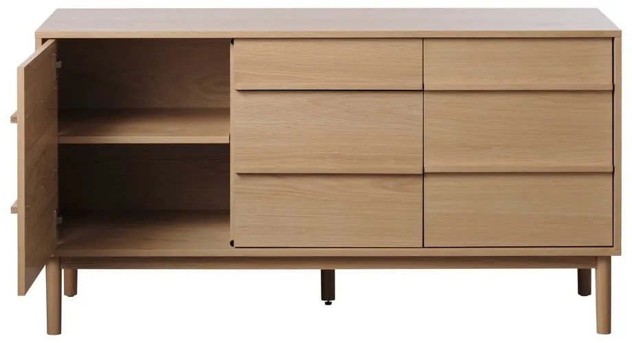 Natúr színű alacsony komód tölgyfa dekorral 75x140 cm Ponza – Unique Furniture