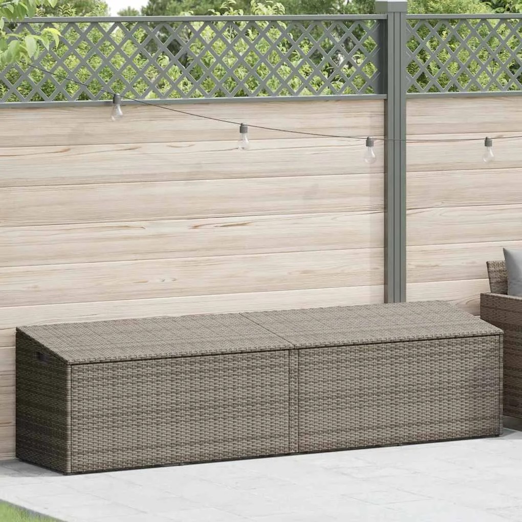 Szürke Polyrattan Kerti Tárolóláda 220X50X58 Cm