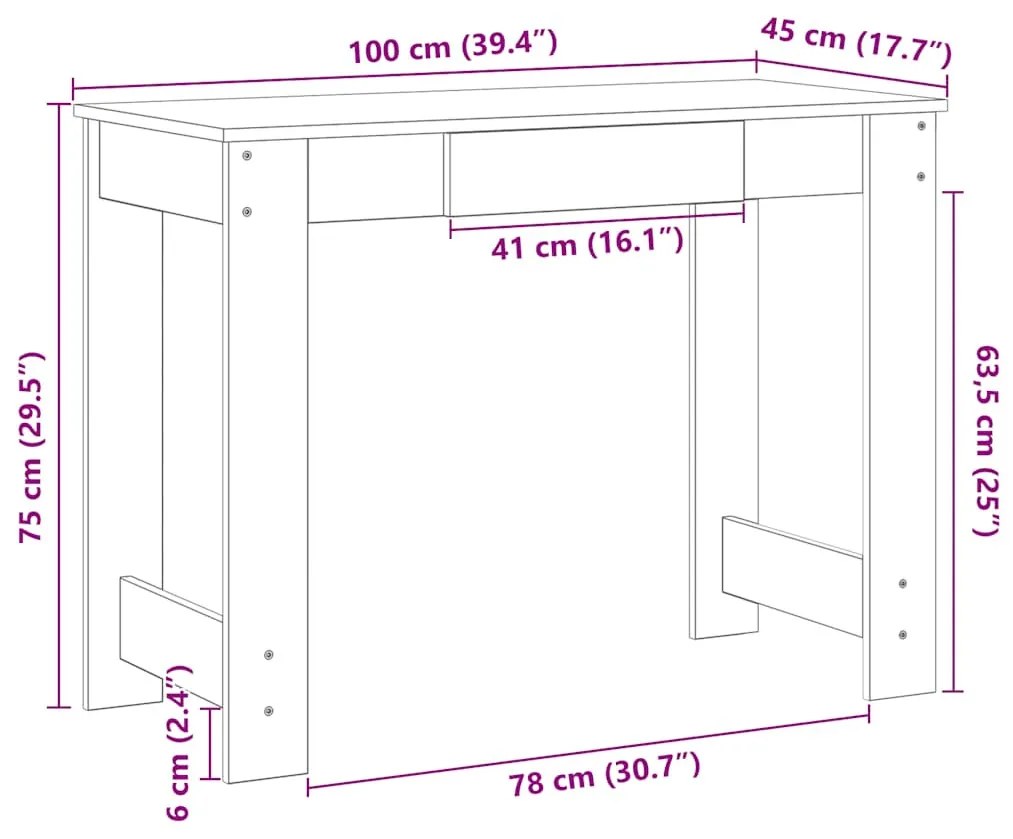 fekete szerelt fa íróasztal 100x45x75 cm