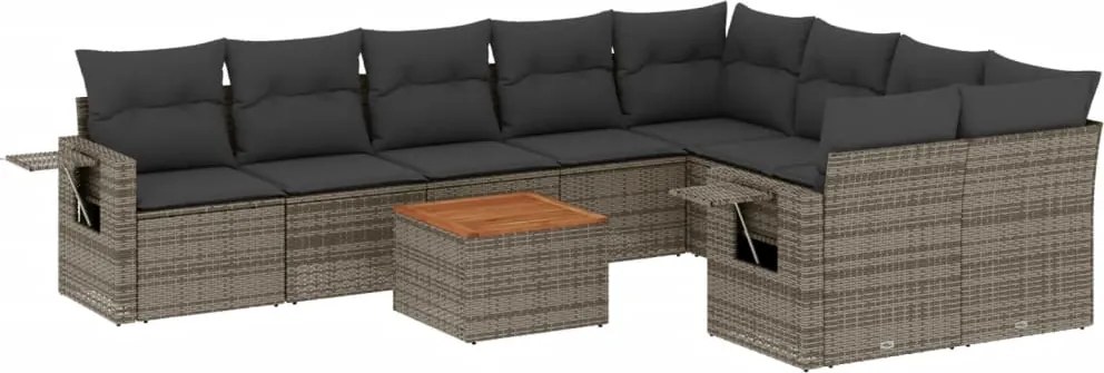 vidaXL 10 részes szürke polyrattan kerti ülőgarnitúra párnákkal