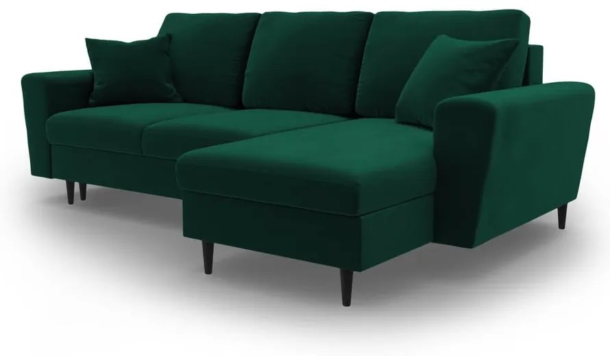 Zöld bársony kinyitható tárolóhelyes sarokkanapé Kyoto – Cosmopolitan Design