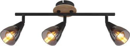 Globo 54311-3 Spotlámpa matt fekete fém, barna fa, füstszínű üveg, HxSzxM.: 420x100x195mm, nem tartozék: 3x E14 25W 230V