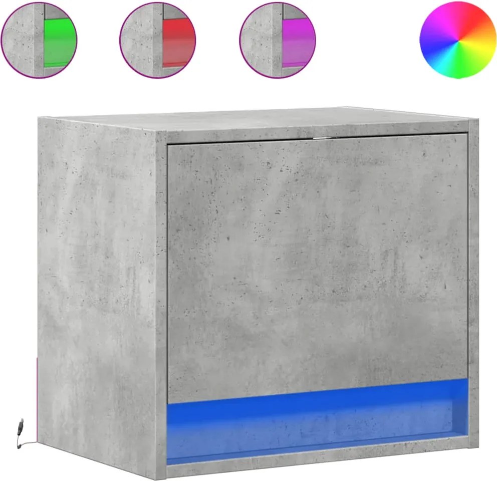 vidaXL 2 db betonszürke fali éjjeliszekrény LED-világítással