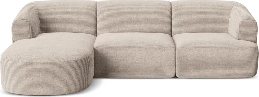 Világosbarna kordbársony sarokkanapé (bal oldali-heverő résszel) Campi – Cosmopolitan Design