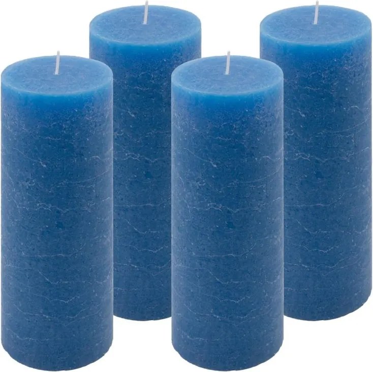 Rusztikus gyertya készlet 20 cm Ø 7,5 cm 4 db kék